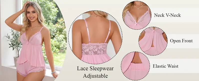 CHALOVELO Set aus offenem Camisole-Top und Spitzenshorts - Designdetail aus der Quelle