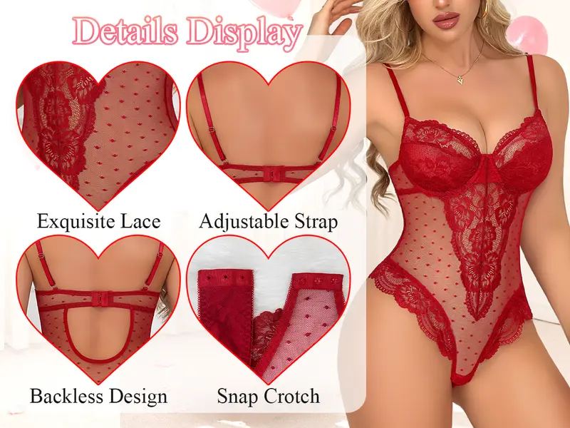 CHALOVELO Body aus gepunktetem Mesh und Spitze - Designdetail aus der Quelle