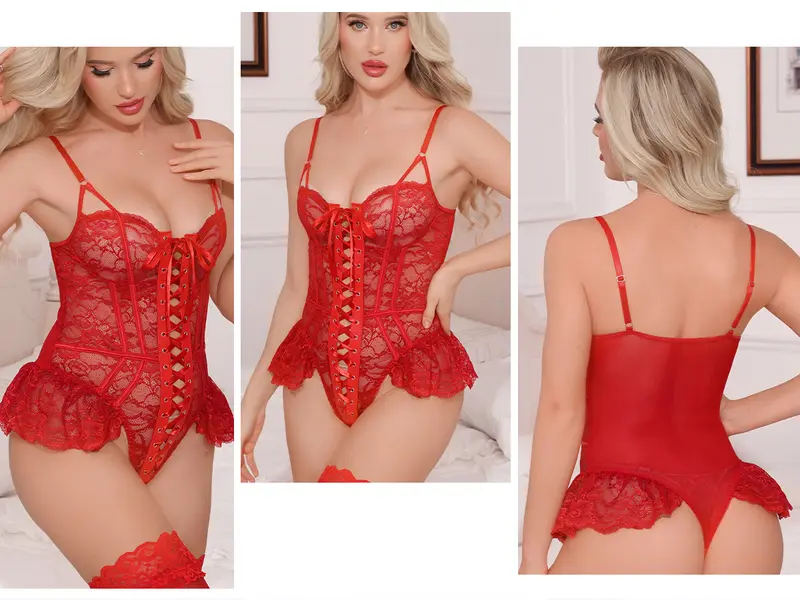 CHALOVELO Spitzenbody-Set mit Strümpfen - Produktdetail 3