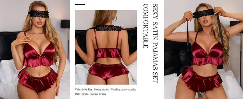 CHALOVELO Dreiteiliges Satin-Nachtwäsche-Set - Produktdetail 8