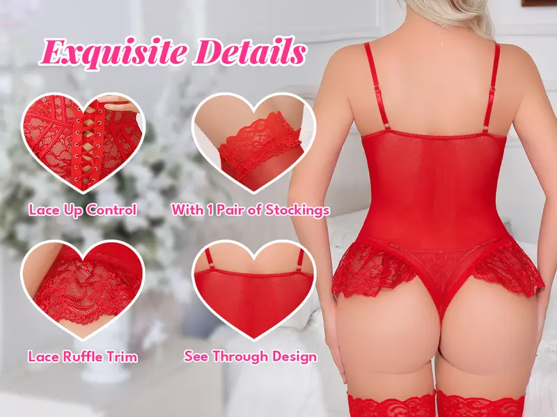 CHALOVELO Spitzenbody-Set mit Strümpfen - Produktdetail 2