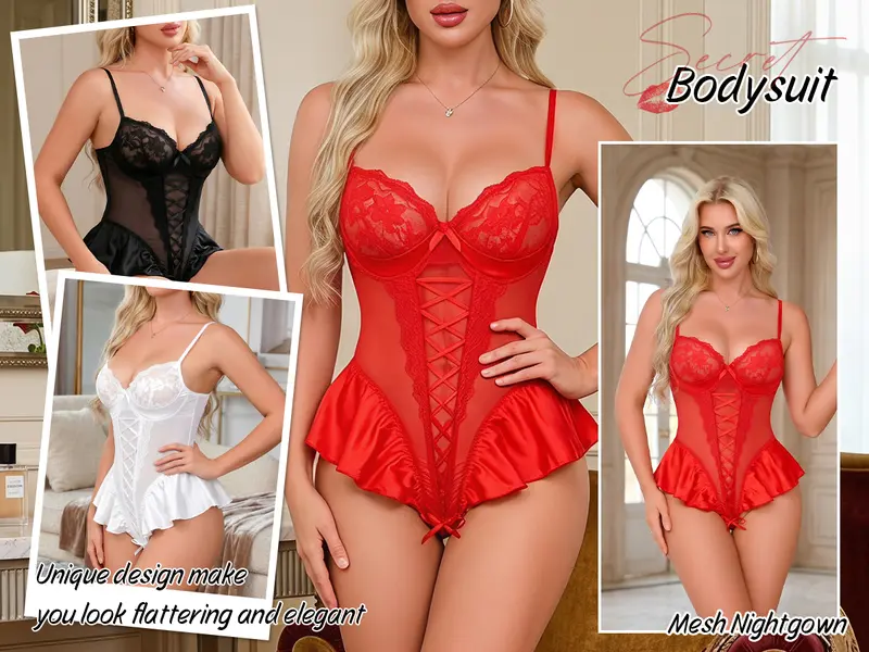 CHALOVELO Mesh-Body mit Schnürung und Rüschen - Produktdetail 2