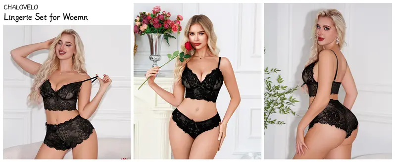 CHALOVELO Dreiteiliges Spitzen-Camisole-Set - Produktdetail 1