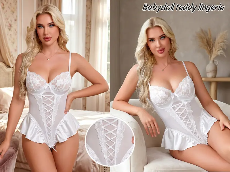 CHALOVELO Mesh-Body mit Schnürung und Rüschen - Produktdetail 3