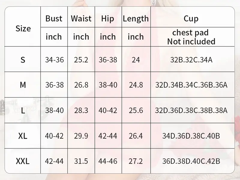 CHALOVELO Neckholder-Babydoll aus Spitze mit String - Größentabelle aus der Quelle