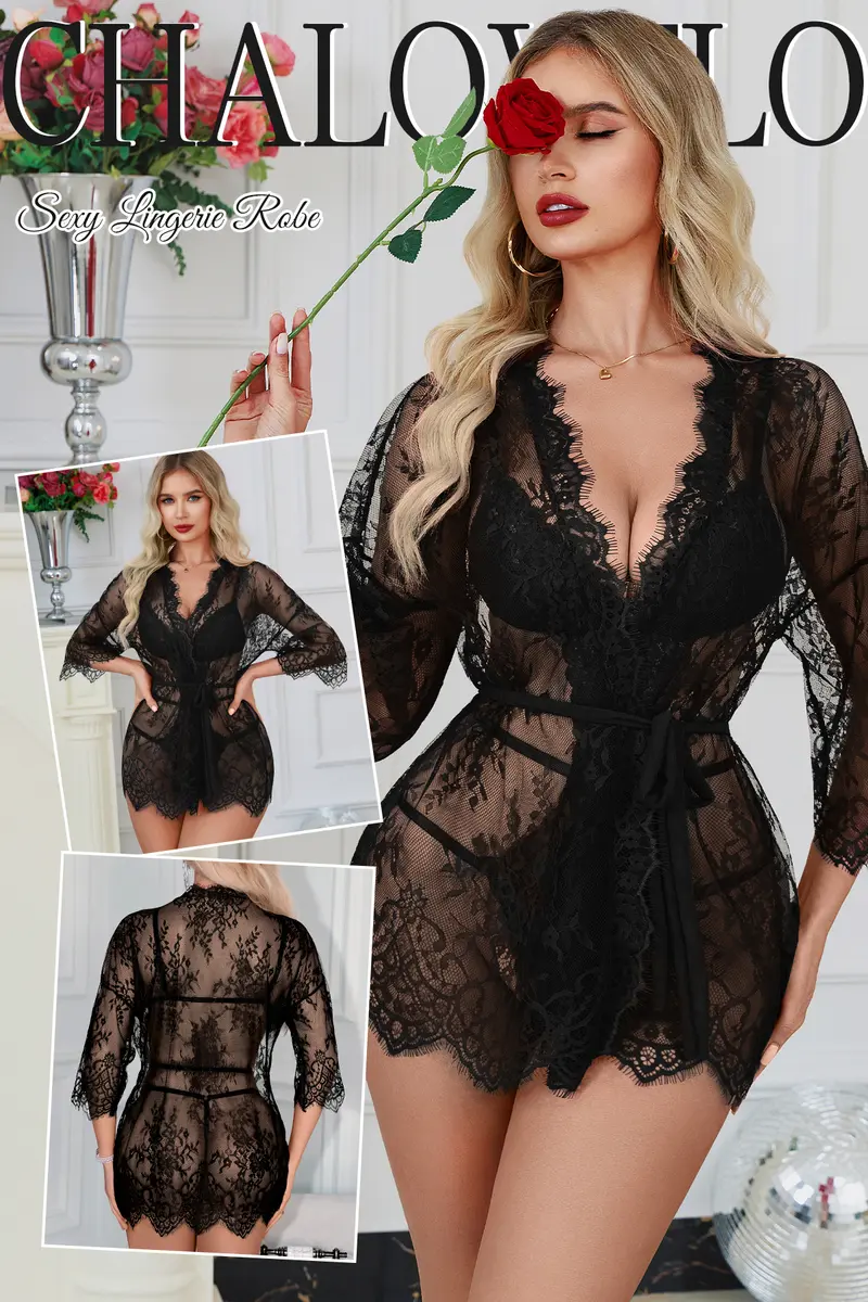CHALOVELO Set aus Spitzenmorgenmantel und Body - Produktdetail 1