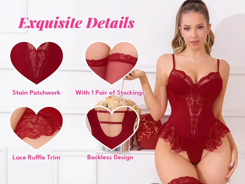 CHALOVELO Floral Underwire Ruffle Bodysuit - source design detail