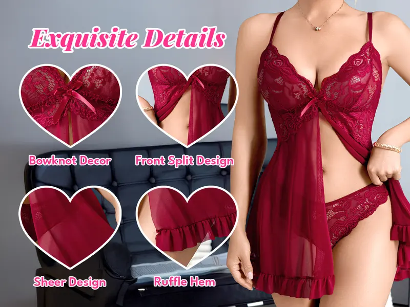 CHALOVELO Babydoll-Set mit Frontschlitz und Rüschen - Designdetail aus der Quelle